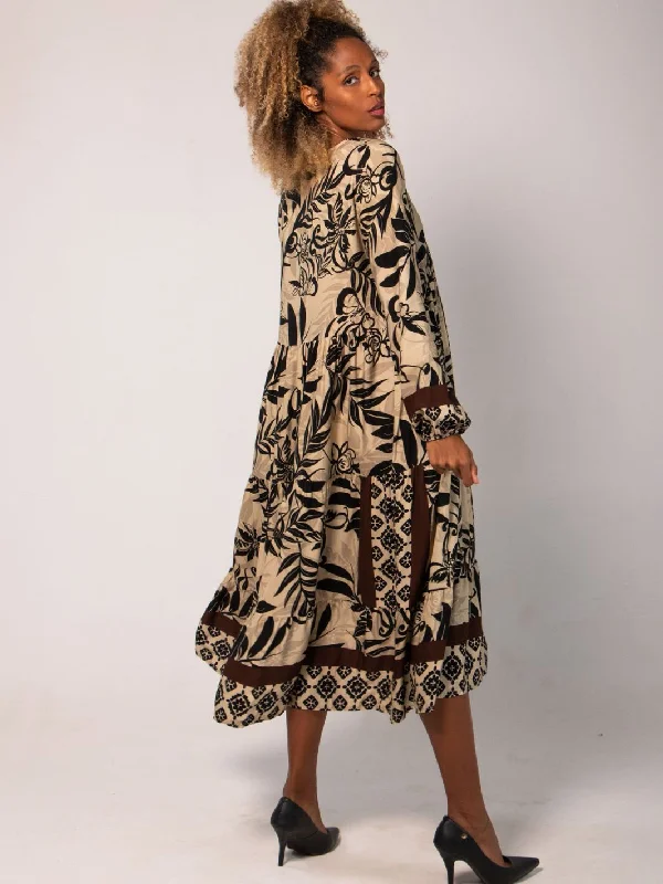 Hailing Maxi Dress - Black & Sand Trendy Maxi Dress with Bow