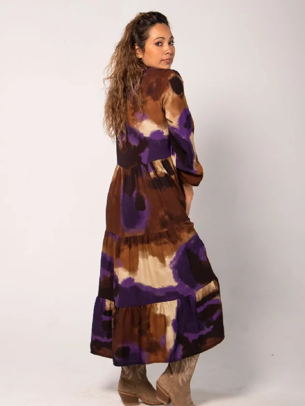 Hailing Maxi Dress - Camel & Purple Comfortable Ruffle Hem Maxi Dress