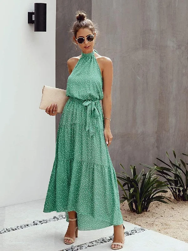 Halter Neck Backless Maxi Dress Elegant Boho Maxi Dress
