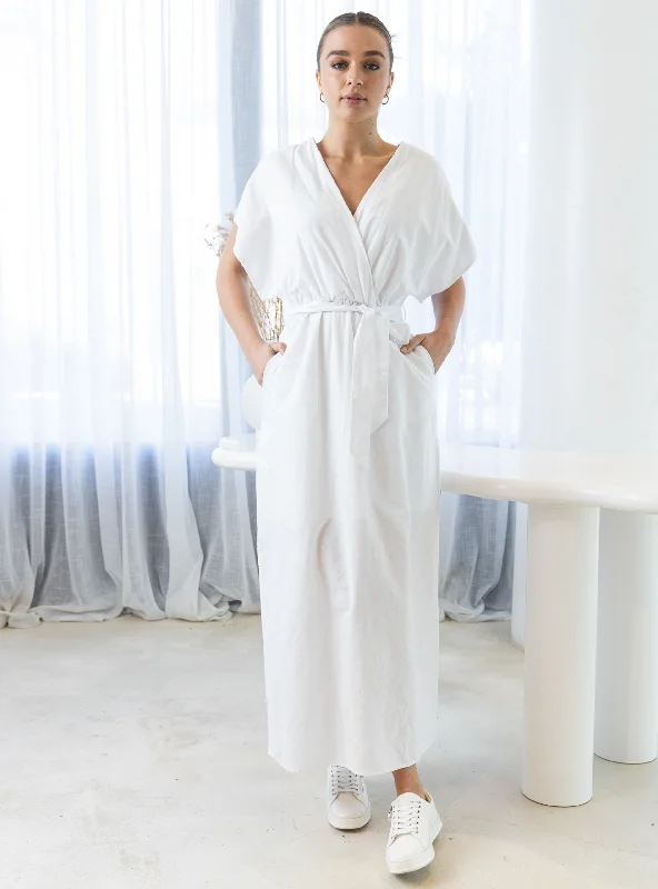 HERITAGE LINEN MAXI DRESS - White Classic Black Maxi Dress