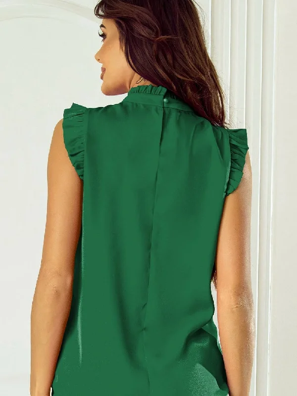 High-Neck Green Ruffle Blouse Boho Chic Blouse