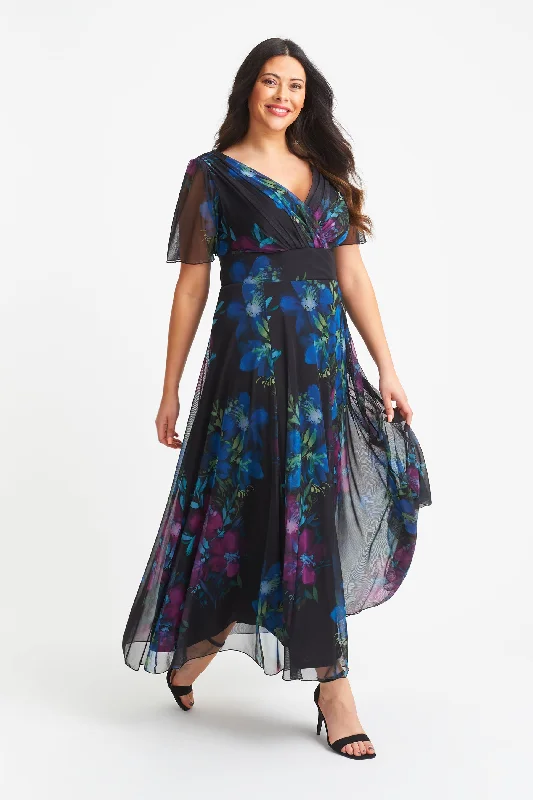 Isabelle Black Purple Teal Float Sleeve Maxi Dress Trendy Off-Shoulder Ruffle Maxi Dress