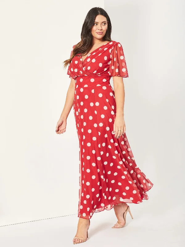 Isabelle Red Lollidot Float Sleeve Maxi Dress Cozy Knitted Maxi Dress