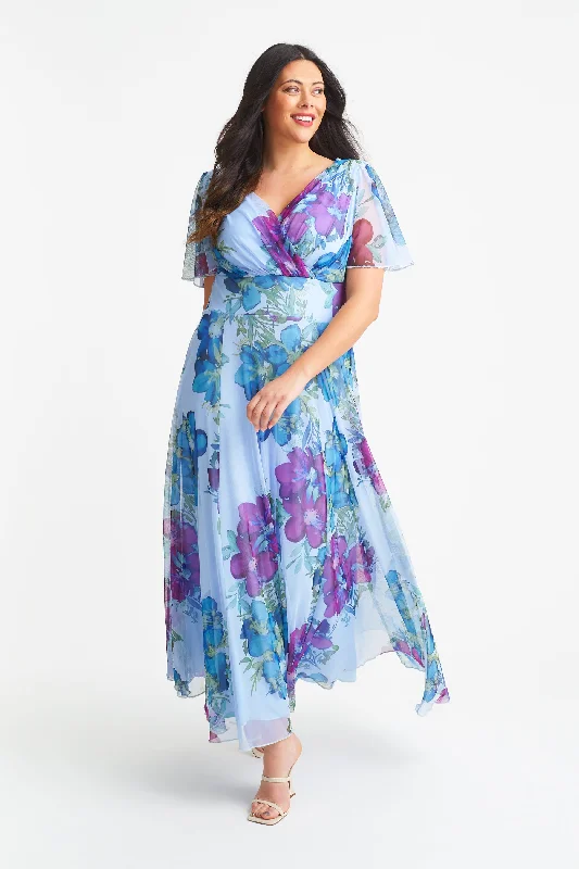 Isabelle Sky Blue Float Sleeve Maxi Dress Comfortable Maxi Dress with Sleeves