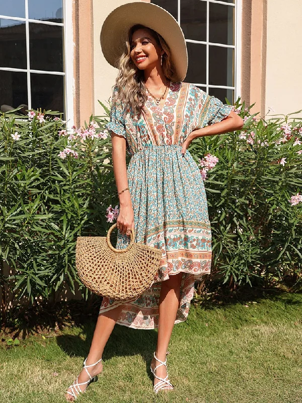 JIM & NORA Boho Print Dress Floral V Neck Short Sleeve Beach Bohemian Maxi Dresses High Waist Long Vestidos for Women Summer Chic Sleeveless Maxi Dress JIM & NORA Boho Print Dress Floral V Neck Short Sleeve Beach Bohemian Maxi Dresses High Waist Long Vestidos for Women Summer Chic Sleeveless Maxi Dress
