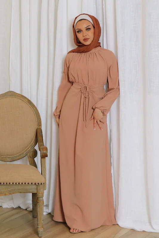 Kaia Textured Maxi Dress- Pecan Elegant Sleeveless Maxi Dress