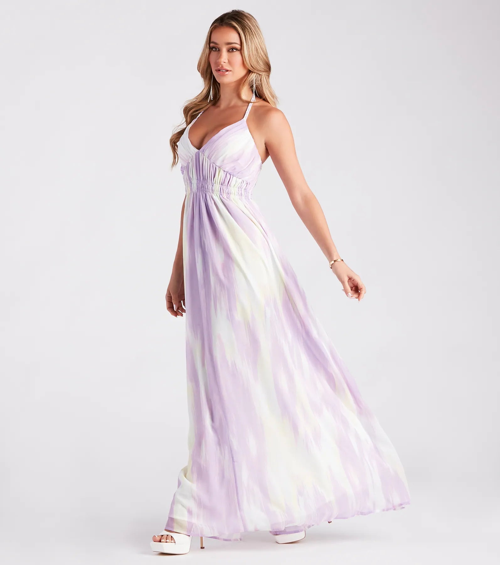 Living In Color Chiffon Halter Maxi Dress Stylish Maxi Dress with Frills