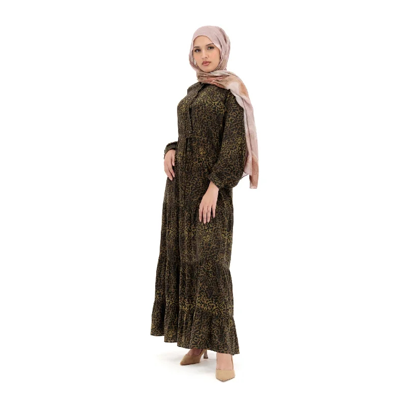 Rayon Maxi Dress - Leopard Design Elegant Velvet Maxi Dress