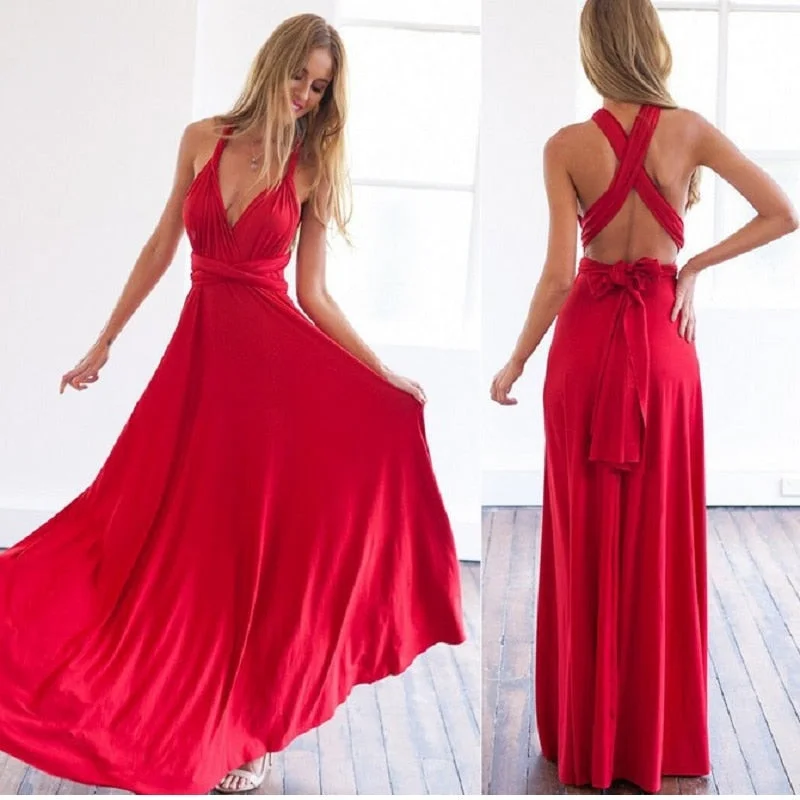 Multiway Wrap Convertible Boho Maxi Sexy Women's Club Red Dress Bandage Gown Party Bridesmaid Infinity Gown Maxi Dress Women Stylish Long Sleeve Maxi Dress