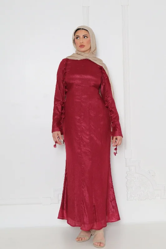 Nailea Organza Maxi Dress- Burgundy Elegant Sleeveless Maxi Dress