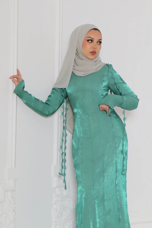 Nailea Organza Maxi Dress- Emerald Trendy Fit-and-Flare Maxi Dress