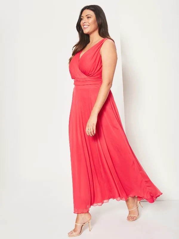 Nancy Marilyn Coral Chiffon Maxi Dress Cozy Spaghetti Strap Maxi Dress