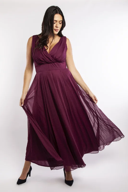 Nancy Marilyn Plum Chiffon Maxi Dress Chic Sleeveless Maxi Dress