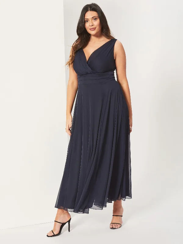 Nancy Marilyn Navy Chiffon Maxi Dress Elegant Maxi Dress with Ruffles
