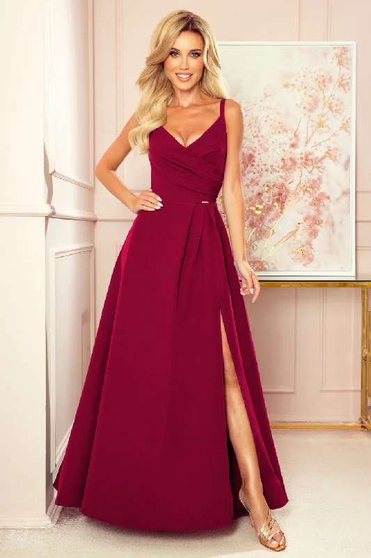 Numoco 299-5 CHIARA elegant maxi dress with straps - Burgundy color Fashionable Open-Back Maxi Dress Numoco 299-5 CHIARA elegant maxi dress with straps - Burgundy color Fashionable Open-Back Maxi Dress
