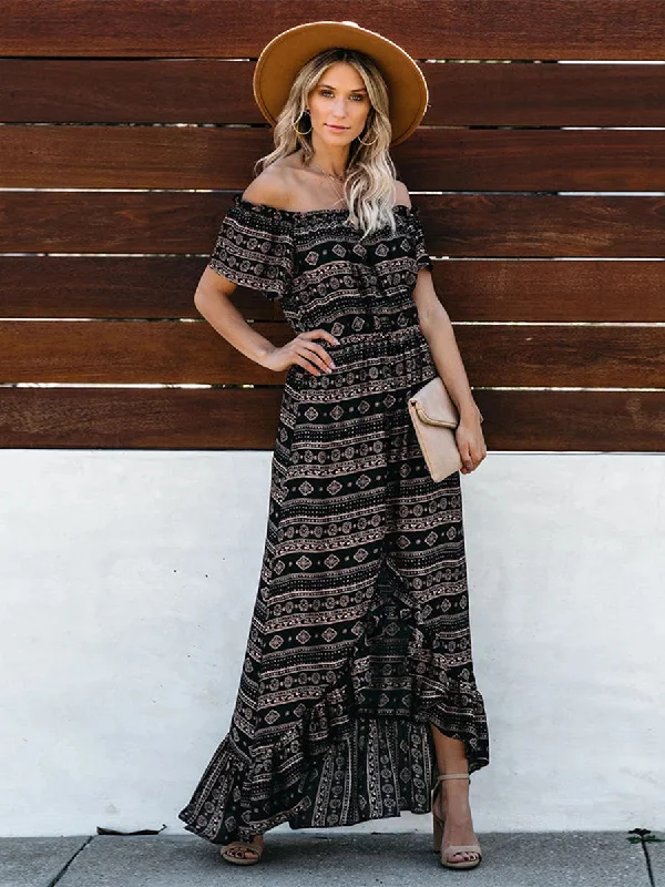 Off Shoulder Ruffled Long Maxi Dress Chic Sleeveless Maxi Dress