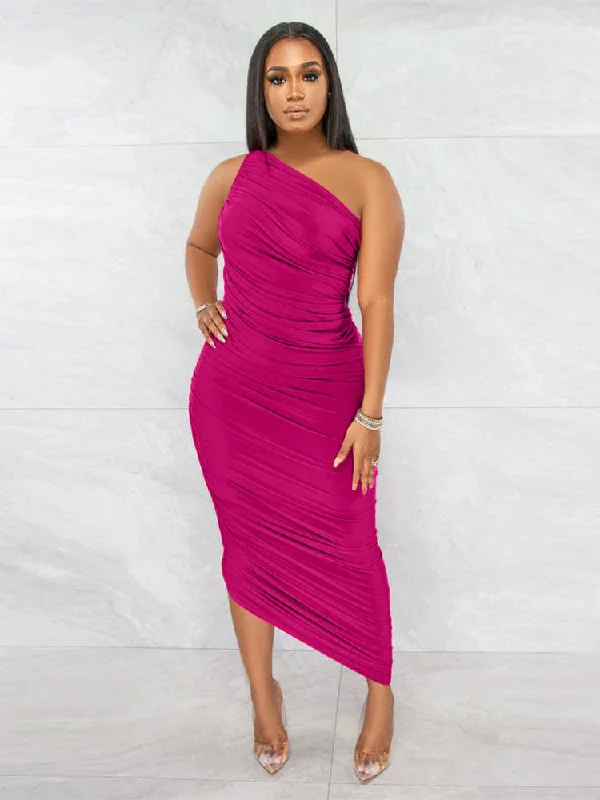 One Shoulder Sleeveless Backless Ruched Maxi Dresses Elegant Wraparound Maxi Dress