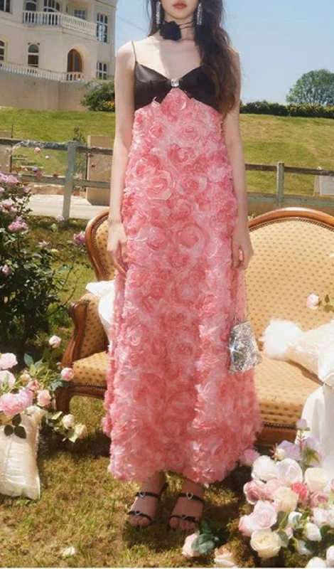 Pink Rose Slip Maxi Dress Comfortable Fitted Maxi Dress