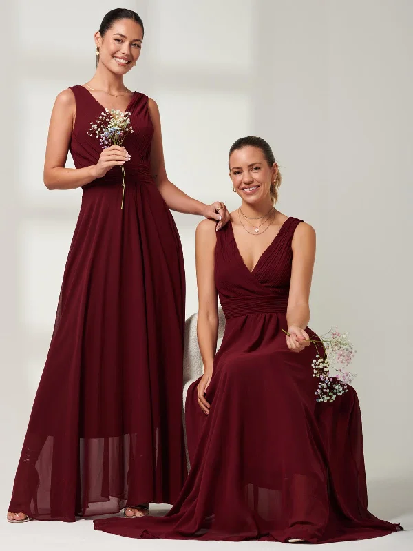 Pleated Bodice Chiffon Maxi Dress, Burgundy Cozy Longline Maxi Dress