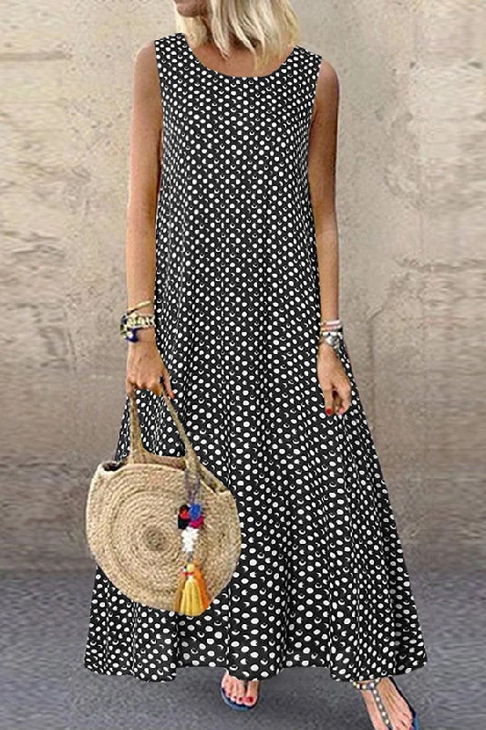 Polka Dot Tank Maxi Dress Trendy A-Line Maxi Dress