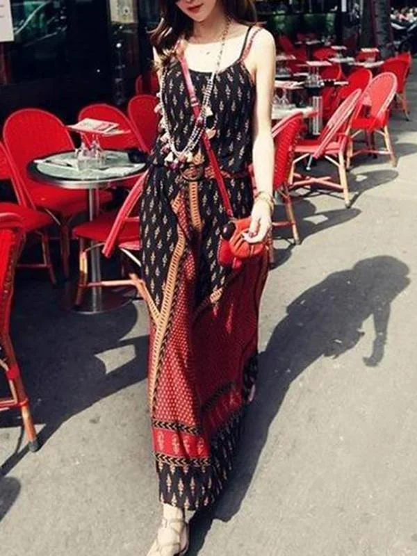 Pretty Bohemia Spaghetti Straps Maxi Dress Beach Dress Trendy Floral Print Maxi Dress