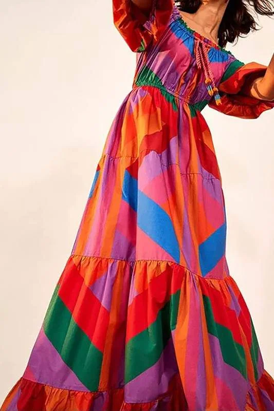 PRINT OFF THE SHOULDER MAXI DRESS Stylish A-Line Maxi Dress