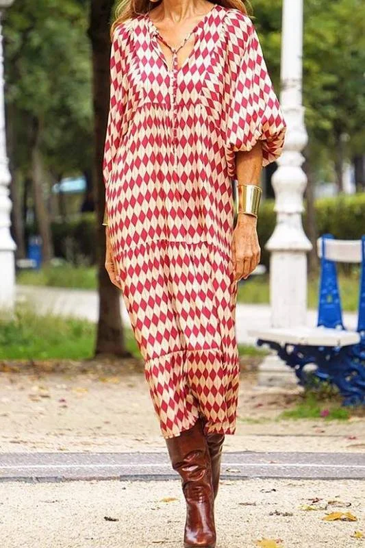 PRINT THREE QUARTER PUFF SLEEVE MAXI DRESS Classic Strapless Maxi Dress