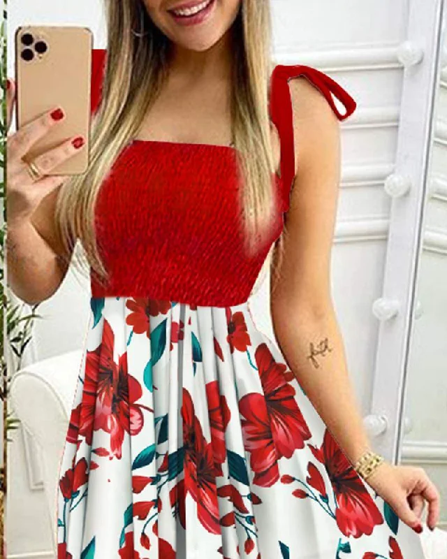 Printed Floral Cami Patchwork Maxi Dress Comfortable Fit-and-Flare Maxi Dress