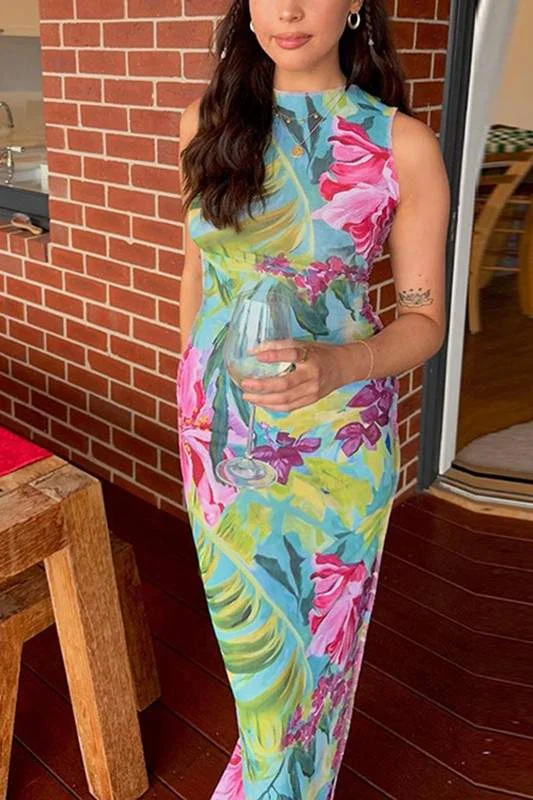 PRINTED MULTICOLOR MAXI DRESS Comfortable Bohemian Maxi Dress