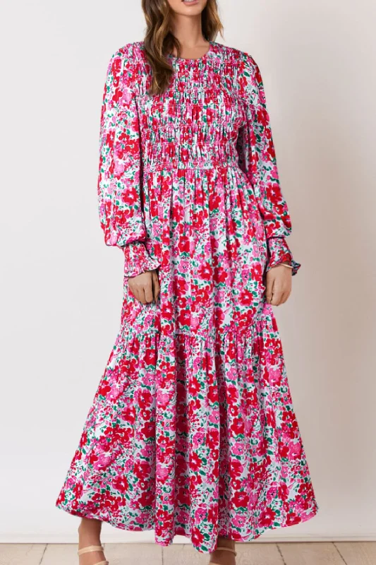 Printed Round Neck Lantern Sleeve Maxi Dress Classic V-Neck Maxi Dress