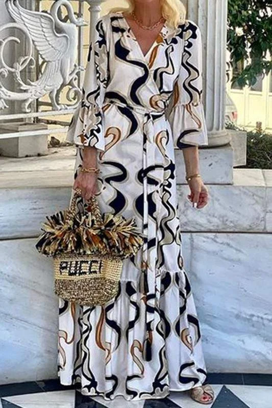 PRINTED WRAPPED MAXI DRESS Fashionable High-Waist Maxi Dress
