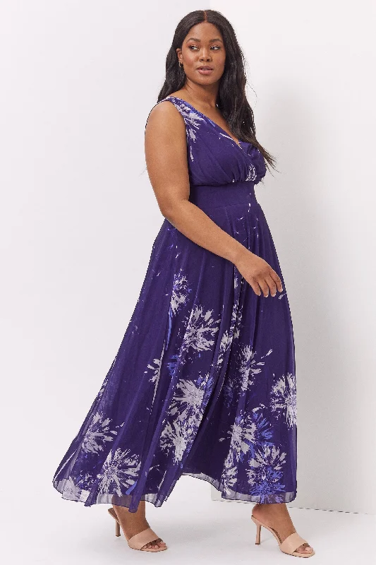 Martha Purple Print Maxi Dress Comfortable Casual Maxi Dress