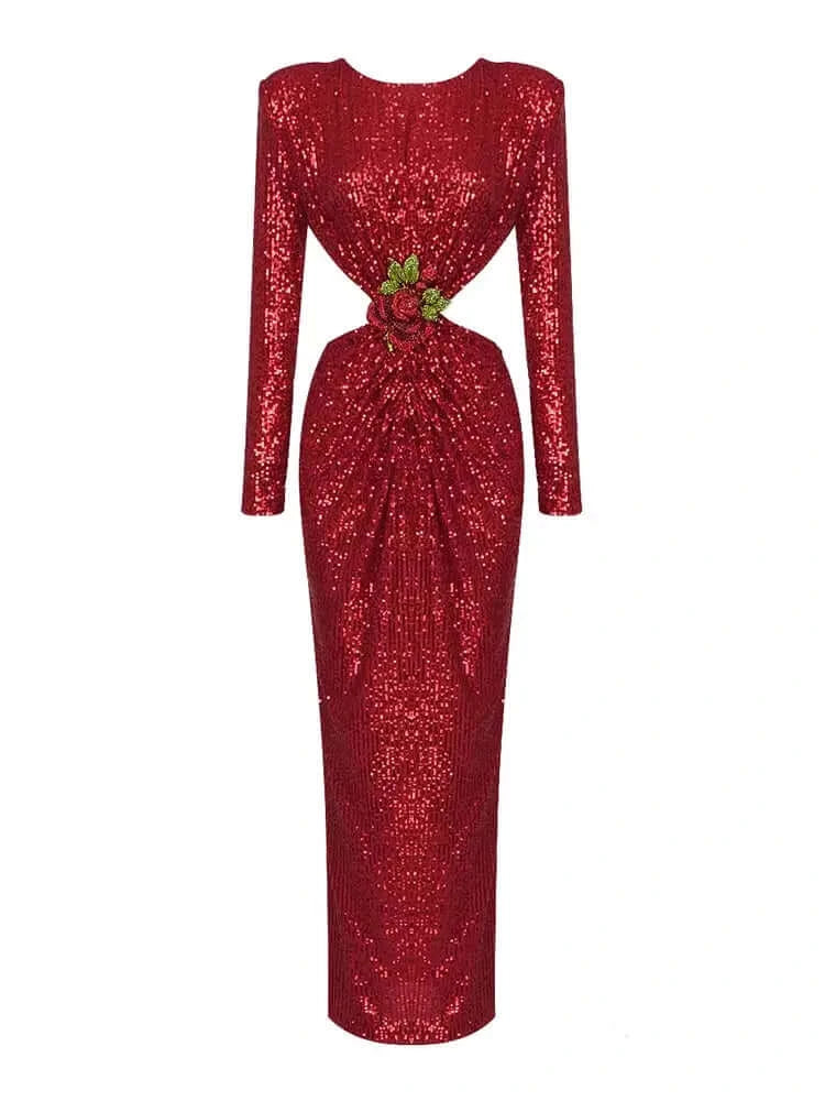 Rebecca Sequin-Embellished Cut-out Maxi Dress Cozy Knit Maxi Dress