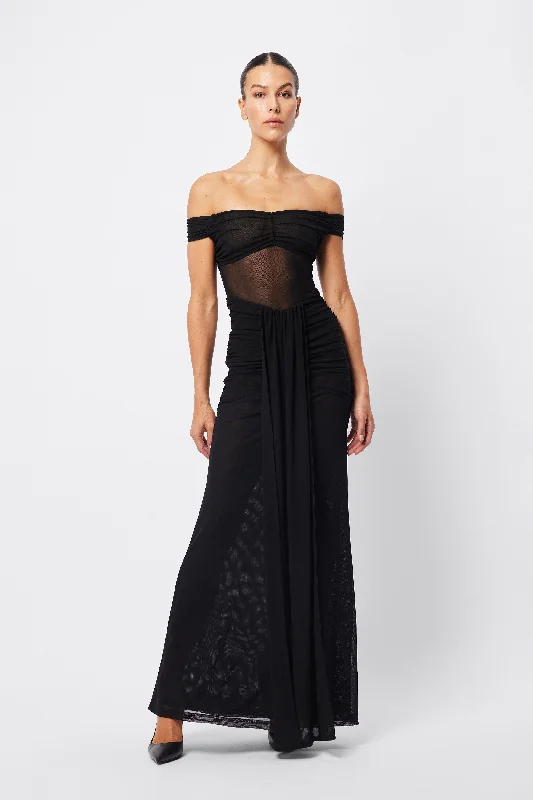 Rebound Off Shoulder Maxi Dress Stylish Maxi Dress with Frills