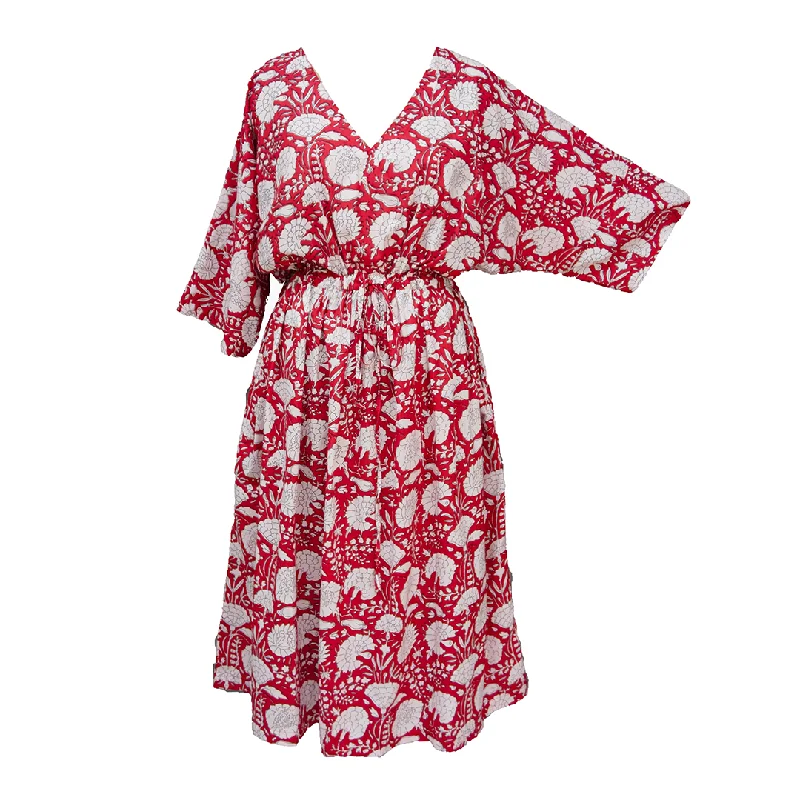 Red Marigolds Cotton Maxi Dress UK Size 18-32 M153 Chic Summer Floral Maxi Dress