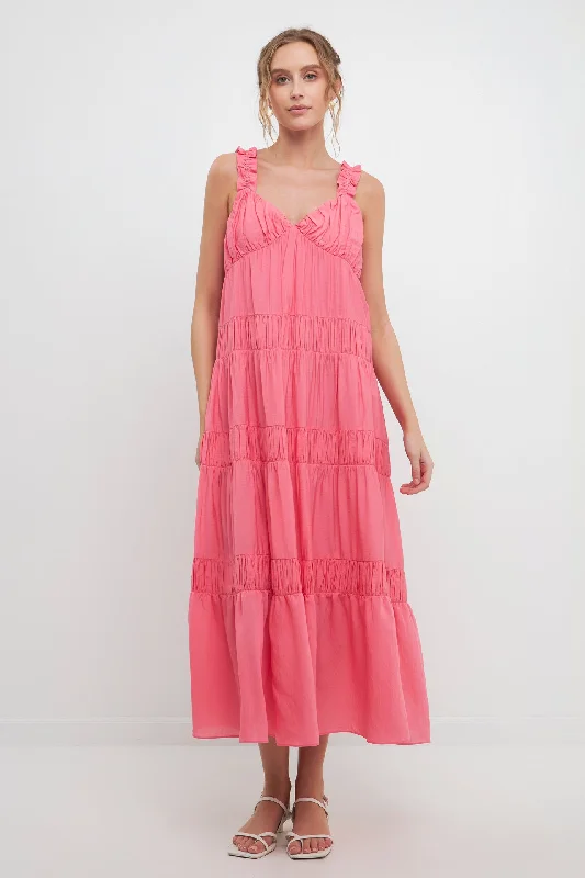 Ruched Layered Sweetheart Maxi Dress Elegant Maxi Dress with Ruffles