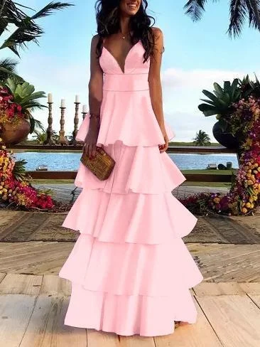 Solid Color Spaghetti Strap V Neck Evening Party Maxi Dress Classic A-Line Maxi Dress Solid Color Spaghetti Strap V Neck Evening Party Maxi Dress Classic A-Line Maxi Dress