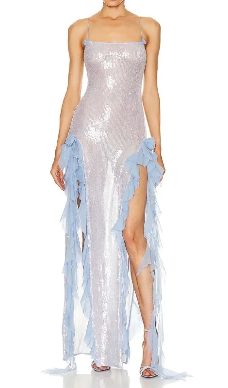 SPAGHETTI STRAP RUFFLE MAXI DRESS IN SKY BLUE Comfortable Maxi Dress with Sleeves