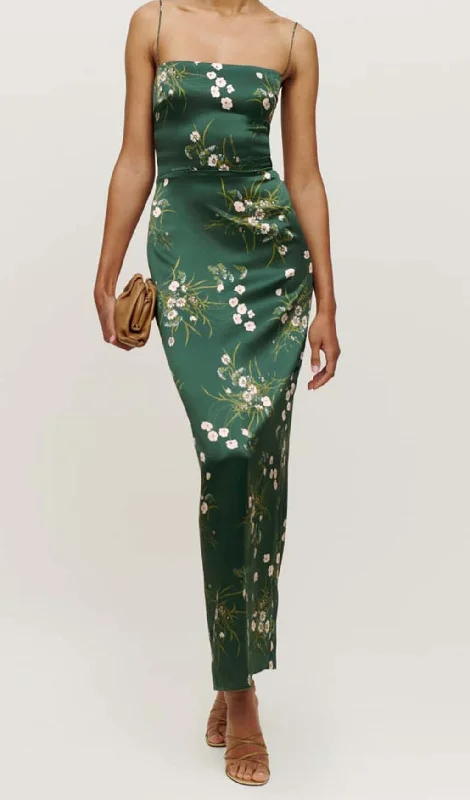 SPAGHETTI STRAP SLEEVELESS MAXI DRESS IN GREEN Comfortable Ruffle Hem Maxi Dress