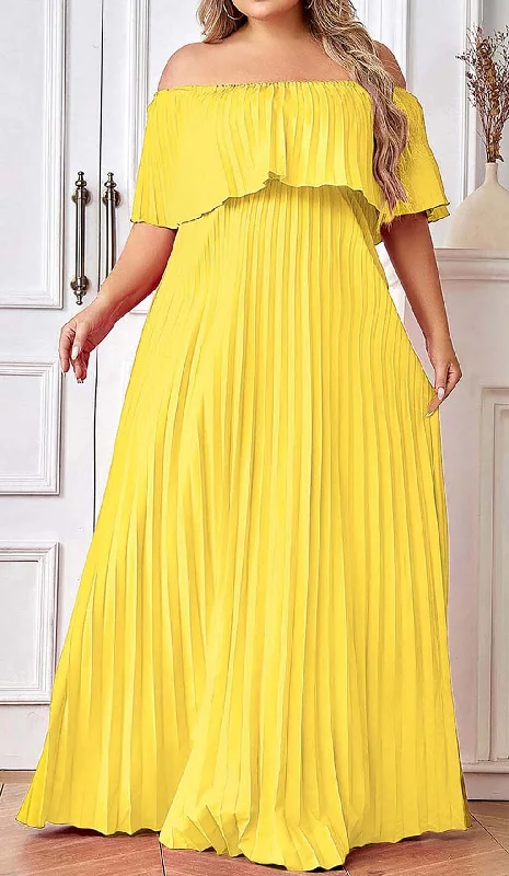 STRAPLESS PLEATED MAXI DRESS IN YELLOW Chic Off-Shoulder Maxi Dress