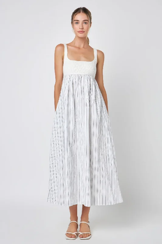 Tie Back Knit Combo Striped Maxi Dress Fashionable Asymmetrical Maxi Dress