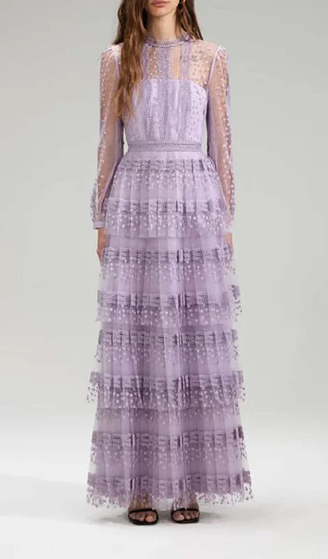 TIERED LACE MAXI DRESS IN LILAC Cozy Wrap Maxi Dress