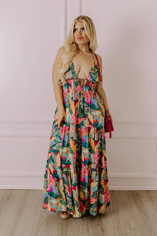 Tropical Fizz Maxi Dress Curves Elegant Maxi Dress with Ruffles