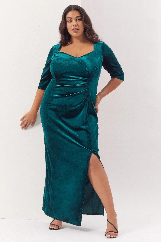 Velvet Green Maxi Dress Comfortable Maxi Dress with Belt