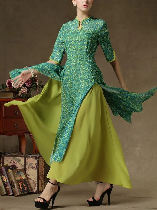 Vintage False Two-piece Maxi Dress Cozy Open-Back Maxi Dress