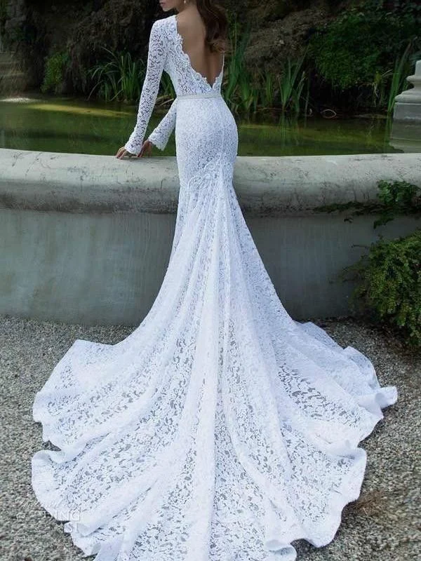 White Lace Long Sleeve Backless Full Length Maxi Dress Cozy Longline Maxi Dress