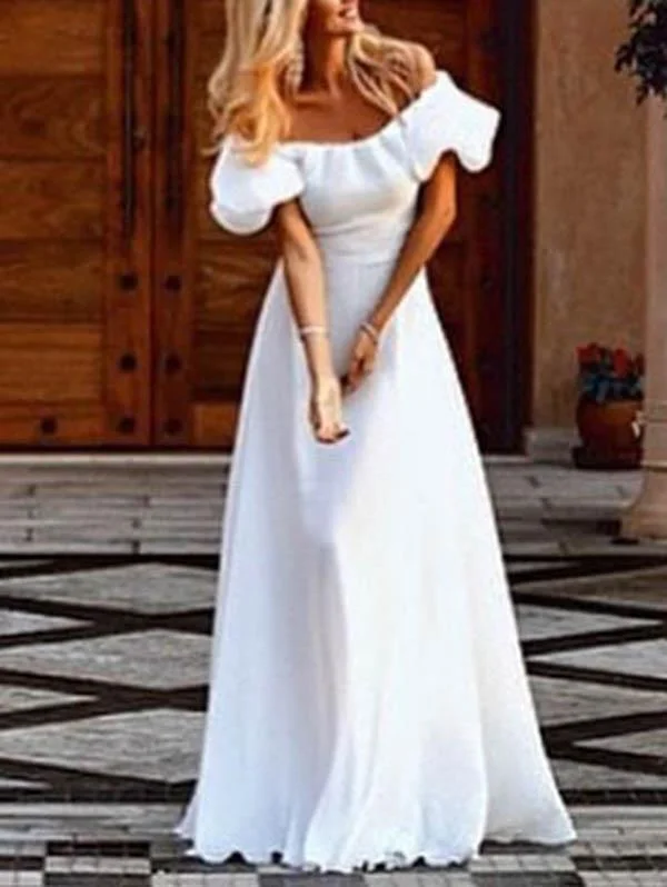White Off Shoulder Evening Party Maxi Dress Stylish Button-Up Maxi Dress