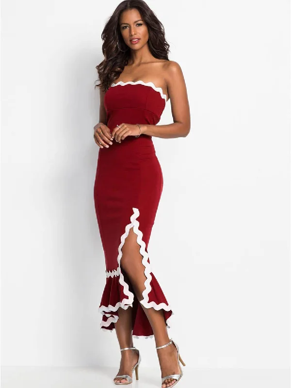 Women's Off Shoulder Bodycon Slit Maxi Dress Fashionable Layered Maxi Dress