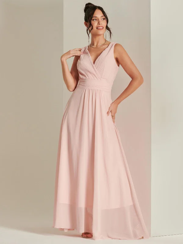 Wrap Bodice Chiffon Maxi Dress, Blush Classic A-Line Maxi Dress