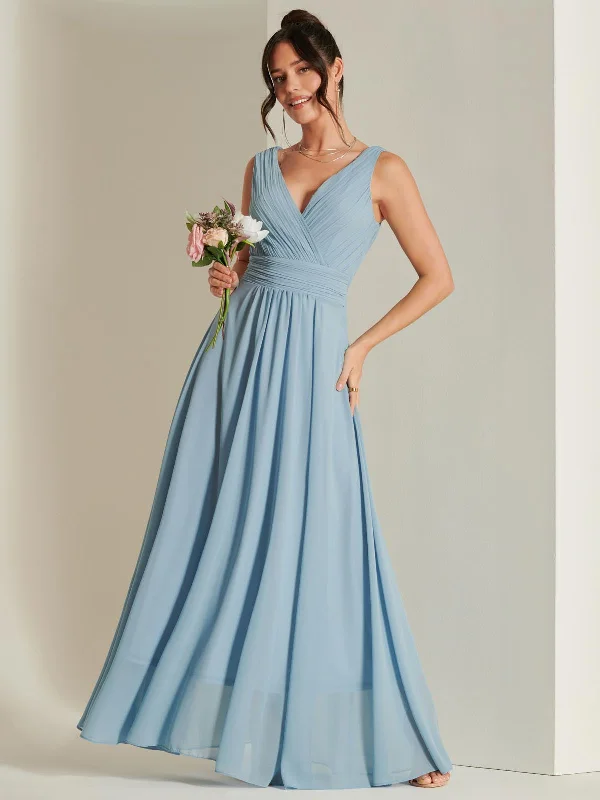 Wrap Bodice Chiffon Maxi Dress, Dusty Blue Chic Summer Maxi Dress